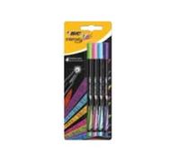 Intensity Stylo Feutre d'écriture Pointe Fine et Corps Noir Verni - Couleurs assorties pastel x4
