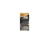 BIC Intensity Stylo Feutre d'écriture Pointe Fine et Corps Noir Verni - Couleurs assorties pastel, Blister de 6