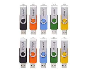 Intenso Basic Line Lot de 10 clés USB 2.0 avec étiquette Pratique Jaune Vert Noir Bleu + Orange
