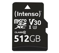 Intenso Carte mémoire microSDHC Professionnelle 512 Go Classe 10 UHS-I, U3, V30 avec Adaptateur SD, pour Enregistrement 4K, GoPro, Insta 360, DJI, Osmo, Steam Deck, Drone, caméra d'action, Noire