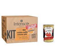 Intenso Crema Piu Espresso, 50 dosettes de café ESE de 44 mm avec gobelets, bâtonnets mélangeurs et sachets de sucre + Italian Gourmet Polpa 400 g