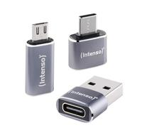 Intenso Lot de 3 adaptateurs USB (MIX480) USB-C vers USB-A, USB-A vers USB-C, USB-C vers microUSB, 480 Mbit/s Haute Vitesse, USB 2.0, OTG, Aluminium, Gris