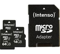 Intenso Lot de 3 Cartes microSD de qualité supérieure - 64 Go - avec Adaptateur SD - Vitesse de Lecture jusqu'à 90 Mo/s - Classe 10 UHS-I - pour Smartphones