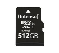 Intenso MicroSD 512Go UHS-I Classe 10 U1 Noire, Résistante aux chocs/température/eau/rayons X avec adaptateur SD - Dimensions 15x11x1mm