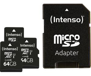 Intenso Premium 3er Pack (3 x 64 GB) Carte microSDXC 64 GB Class 10 UHS-I avec adaptateur SD