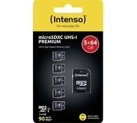Intenso Premium 5er Pack (5 x 64 GB) Carte microSDXC 64 GB Class 10 UHS-I avec adaptateur SD