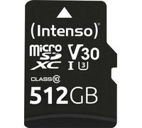 Intenso Carte mémoire microSDHC Professionnelle 512 Go Classe 10 UHS-I, U3, V30 avec Adaptateur SD, pour Enregistrement 4K, GoPro, Insta 360, DJI, Osmo, Steam Deck, Drone, caméra d'action, Noire