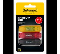 Intenso Rainbow Line - Lot de 3 Clés USB 8Go USB-A 2.0 - Lecture 28 Mo/s Écriture 6.5 Mo/s - Corps Plastique Multicolore - Dimensions 65x19x9mm
