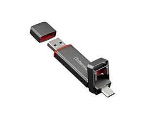 Intenso UX100 Clé SSD Externe avec USB-C & USB-A, Double Port, 250 Go | Jusqu'à 500 Mo/s, double SSD compact avec USB-C et USB-A, idéal pour smartphone, PC, tablette, console portable, anthracite