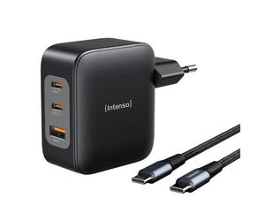 Intenso W100ACC+C520C, Ensemble adaptateur secteur + câble de charge, 100 W, charge rapide, technologie GaN, charge simultanée de 3 appareils, noir