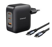 Intenso W100ACC+C520C Kit adaptateur secteur + câble de charge 100 W Charge rapide GaN 3 appareils simultanément pour ordinateur portable, MacBook, iPhone, Samsung et plus encore Noir