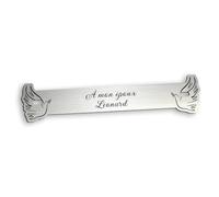 Inter de Plaque funéraire gravé Personnalisable, Motif Colombe, Taille : 15x3,5 cm, Couleur Alu Brossé