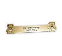 Inter de Plaque funéraire gravé Personnalisable, Motif Ourson, Taille : 15,1x2,9 cm, Couleur Or Brossé