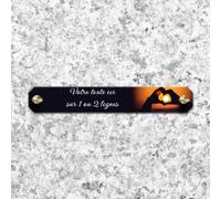 Inter de Plaque funéraire Personnalisable en plexi Motif Coeur avec Les Doigts et Coucher de Soleil, différentes Tailles, épaisseur 2,5mm, personnalisé sur Plusieurs Lignes 14x2 cm