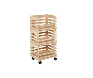 Inter Link - 3 caisses empilables en bois naturel massif - Caisse de rangement sur roulettes, caisse de stockage pour fruits, légumes - Gain de place, pratique et polyvalent - 37 x 30 x 80 cm