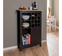 Inter Link - Armoire à vin - Armoire a Bouteilles - Armoire de Cuisine - Armoire Buffet - pour 12 Bouteilles - 3 étagères Ouvertes - 1 Porte - Helina - Chêne Artisan - Noir