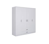 Inter Link - Armoire - Penderie - Armoire moderne - Grande armoire - Grand espace de rangement - Armoire à linge - Armoire polyvalente - Armoire de chambre à coucher - Quatre portes - Laqué - Blanc - Ranya