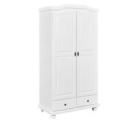 Inter Link - Armoire rustique - Armoire de chambre 2 portes - 2 tiroirs - 1 penderie et 5 niches - Armoire en pin massif - Vernis blanc - L :104 x P :56 x H :198 cm - Reutte