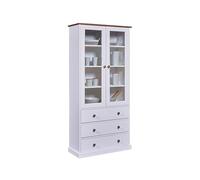 Inter Link - Armoire vitrine - Armoire buffet - Armoire vaisselle - Armoire salle à manger - Bois massif FSC - 2 portes - 3 tiroirs - Westerland 10 - Blanc