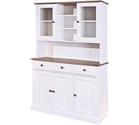 Inter Link - Armoire Vitrine de Cuisine et Salle à Manger - Vaisselle - Style Maison de Campagne - Pin Massif - 5 Portes - 3 Tiroirs - Westerland 6.2 - Blanc/Sepia