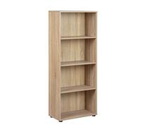 Inter Link - Bibliothèque - Étagère sur pied - 4 compartiments - Étagères réglables en hauteur - Étagère en bois - Salon - Bureau - Parini 3 - Chêne finlandais