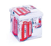 Inter Link - Boîte de rangement avec couvercle - Boîte pliable - Boîtes lavables - Polyuréthane - Caisses - Pour vêtements, jouets - Espace de rangement - 38 x 38 x 38 cm - Impression Londres - Setti