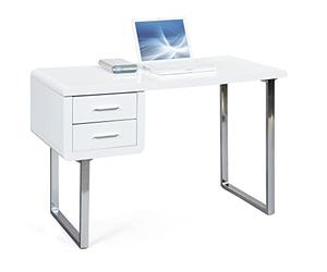 Inter Link - Bureau blanc brillant - MDF laqué - Bureau blanc moderne - avec 2 tiroirs - Avec structure métallique - L:120 x P:55 x H76cm - Claude