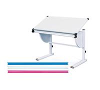 Inter Link - Réglable en Hauteur - Bureau Enfant - Bureau élève - Bureau Adolescent - Bureau avec Tablette basculante - Blanc - 3 détails de Couleur - Milo