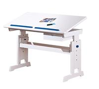 Inter Link - Bureau réglable en hauteur - Bureau enfant - Bureau élève - Inclinaison - Support livre - Bois massif laqué blanc - Applications rose et bleu - Baru