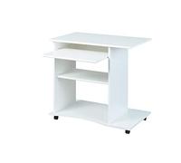 Inter Link - Bureau - Table pour ordinateur portable - Table d'ordinateur - Sur roulettes - Tiroir coulissant - Mini table de bureau - Stratifié - 80 x 50 x 75cm - Blanc - Pepe