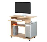 Inter Link - Bureau - Table pour ordinateur portable - Table pour ordinateur - Sur roulettes - Tiroir extensible - Mini bureau - Stratifié - 80 x 50 x 75cm - Reproduction chêne Artisan- Addu