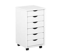 Inter Link - Caisson de bureau à roulettes - Avec tiroirs - Meuble de rangement mobile - Pin massif - 6 tiroirs - Blanc vernis