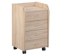 Inter Link - Caisson à roulettes avec tiroirs - Caisson de bureau sur pied - Armoire à roulettes Commode à tiroirs Armoire de bureau 4 Chêne Sonoma - Novi, Bois