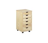 Inter Link - Caisson roulant - Caisson roulant 6 tiroirs - Caisson bureau - Armoire roulante - Chariot à tiroirs - Pin massif - Naturel laqué - LxPxH : 35x39x66 cm - Nils