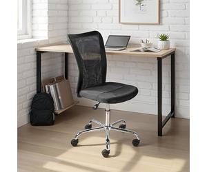 Inter Link - Chaise de Bureau pour Enfant - Fauteuil pivotant Ergonomique - Hauteur réglable - Pied en métal chromé - Revêtement en Maille Respirante - Rotation à 360° - Noir - Bonnie