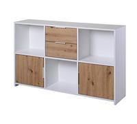 Inter Link - Commode 2 Portes et 2 tiroirs - Buffet - Armoire à tiroirs - pour Chambre, Salon, Salle de Bain - Chêne Artisan - Blanc - Bois Composite - Robuste - Entretien Facile - Pepeto 2T2SW