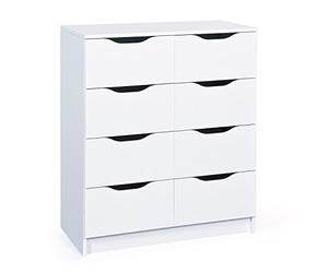 Inter Link - Commode - 8 tiroirs - Meuble à tiroirs - Meuble d'appoint - Buffet - Mélaminé - Blanc - Tiroirs avec poignées encastrées - Westphalen 8H