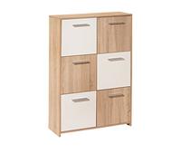 Inter Link - Commode - Buffet - Commode 6 portes - 2 coloris - Mélaminé - Imitation chêne Sonoma et blanc - LxPxH : 77x30x115 cm - Egadi