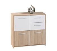 Inter Link - Commode - Buffet - Commode avec 3 portes et 2 tiroirs - 2 couleurs - Revêtement mélaminé - Imitation chêne Sonoma et blanc - LxPxH : 77x30x77 cm - Eboli