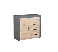 Inter Link - Commode - Buffet - Commode Moderne avec Beaucoup d'espace de Rangement - 1 Porte - 4 tiroirs - pour Salle à Manger - Salon - Entrée - Corbeto 1T4SB - Chêne Artisan/Anthracite