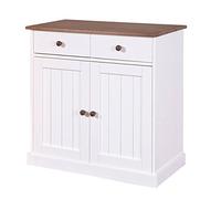 Inter Link - Commode - Buffet - Sideboard - Pin massif - 2 portes - 2 tiroirs - Style rustique - Pour salle à manger - Salon - Entrée - Westerland 3.2 - Blanc / Marron sépia