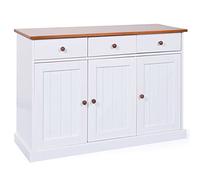 Inter Link - Commode - Buffet - Sideboard - Pin massif - 3 portes - 3 tiroirs - Style rustique - Pour salle à manger - Salon - Entrée - Westerland 4.2 - Blanc / Marron sépia