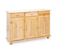 Inter Link – Commode Abaco – Style rustique, pin massif, 3 portes, 3 tiroirs, naturel laqué