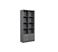 Inter Link Étagère Bibliothèque 8 Niches et 4 Tiroirs | Meuble de Rangement pour Salon, Bureau et Chambre | Design Scandinave Moderne | 81.5 x 40 x 191.2 cm| Gris Graphite