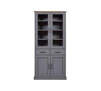 Inter Link Forenzo 4T2S - Vitrine - Armoire buffet - Armoire de salle à manger - Bois massif FSC - 4 portes - 2 tiroirs - 3 étagères - Gris/chêne Colori