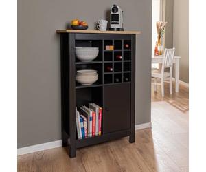 Inter Link Helina Buffet pour 12 bouteilles avec 3 étagères et 1 porte - Cave à vin - Buffet - Armoire de cuisine - Armoire de buffet - Pour stockage de vin - Chêne Artisan noir
