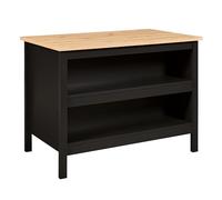 Inter Link - Ilot de Cuisine - Ilot Central - Plan de Travail - Armoire de Cuisine avec étagères - Mélaminé - Longueur 124cm - Hauteur 82 cm - Profondeur 75 cm - Helina Noir/Artisan