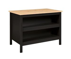 Inter Link - Ilot de Cuisine - Ilot Central - Plan de Travail - Armoire de Cuisine avec étagères - Mélaminé - Longueur 124cm - Hauteur 82 cm - Profondeur 75 cm - Helina Noir/Artisan