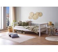 Inter Link - Lit banquette - lit gigogne - Canapé lit - Lit d'appoint - Avec sommier - Lit 1 personne 90 x 190 cm - Bois massif laqué blanc - Sintro
