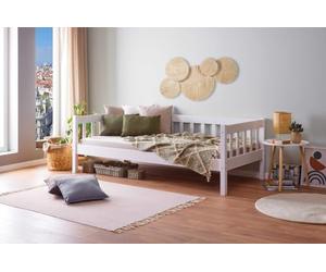 Inter Link - Lit banquette - lit gigogne - Canapé lit - Lit d'appoint - Avec sommier - Lit 1 personne 90 x 190 cm - Bois massif laqué blanc - Sintro